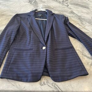 Ann Taylor Navy Cotton Pin Striped Blazer - size 8P